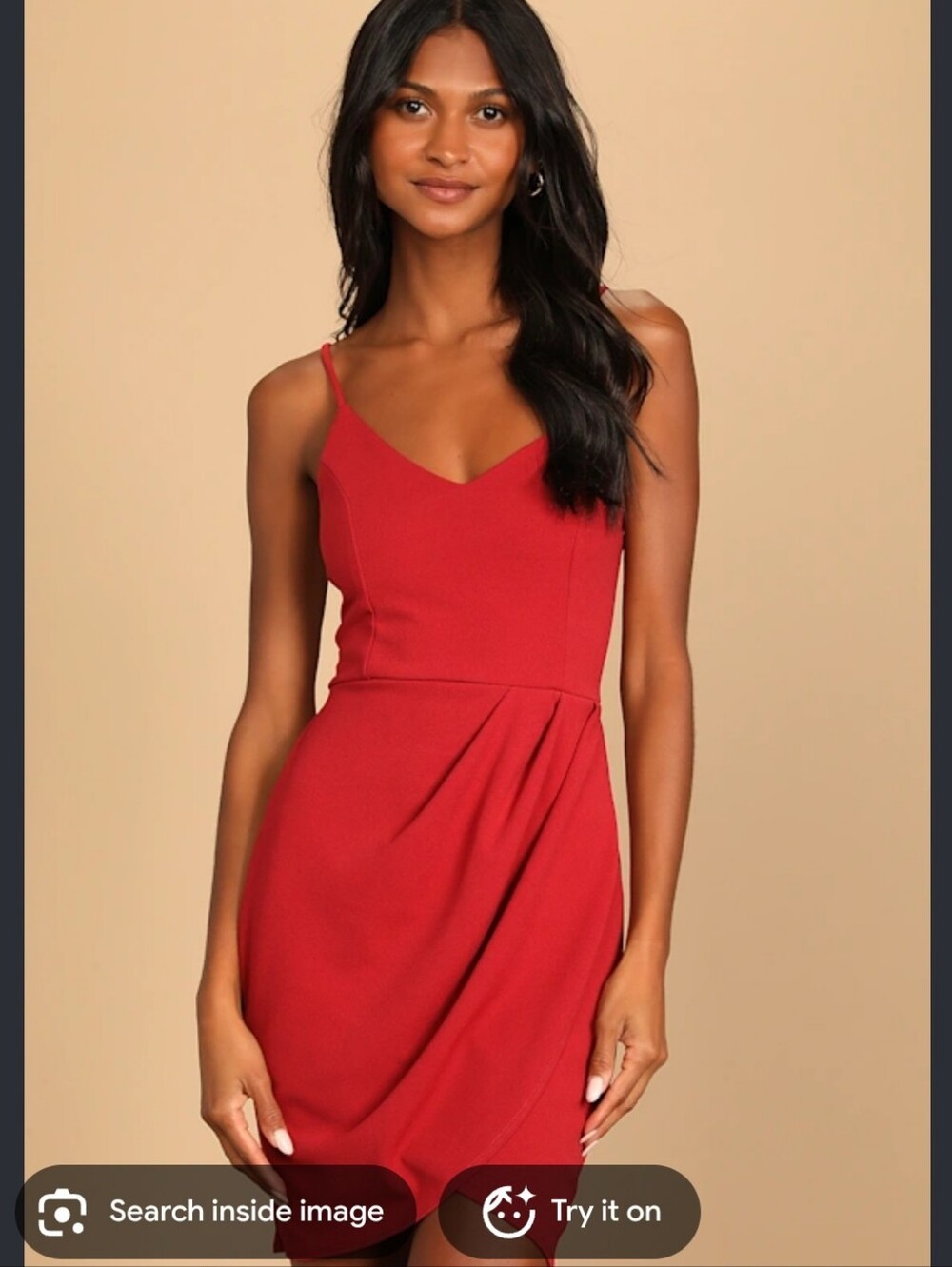 Lulu's Crimson V-Neck Spaghetti-Strap Midi Dress